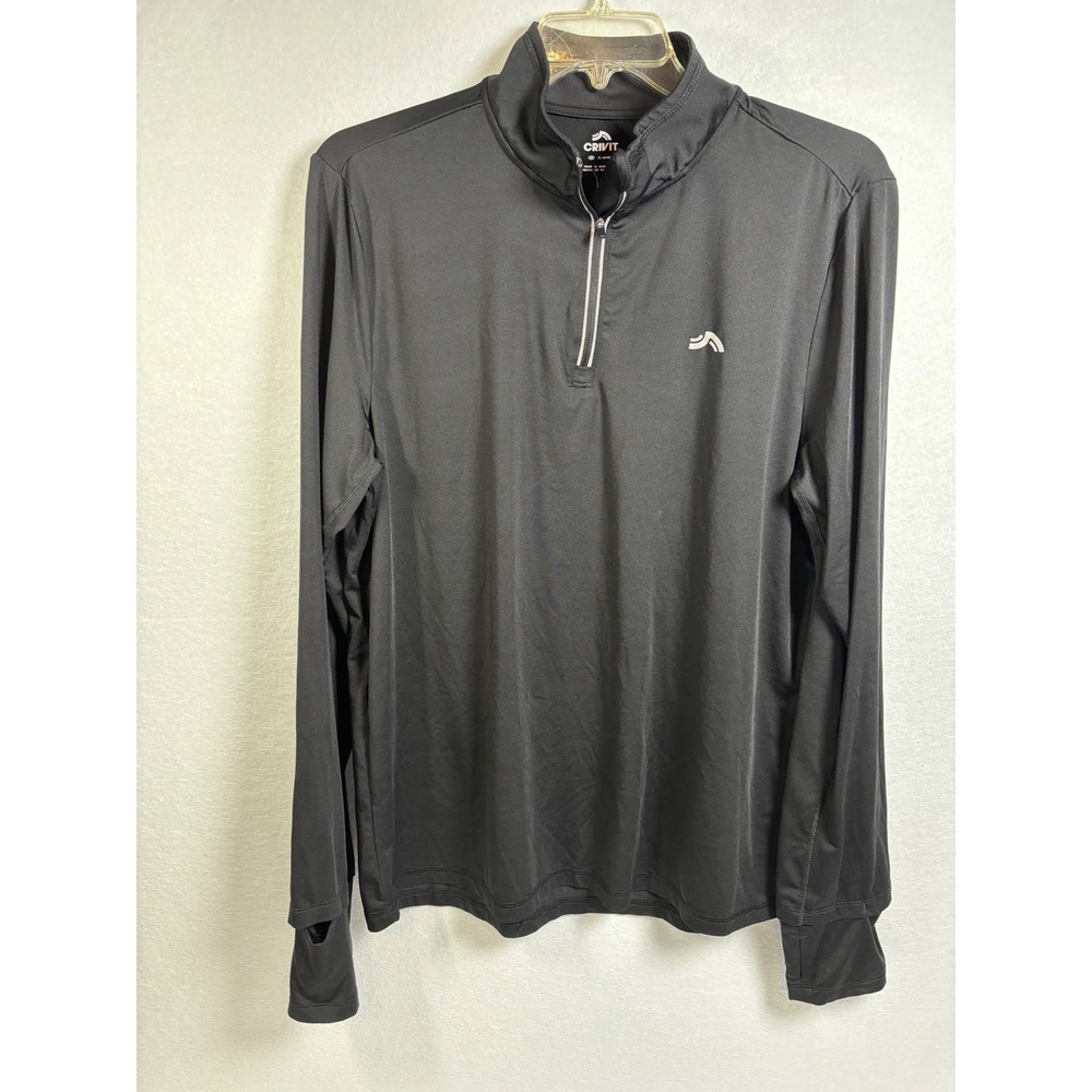Crivit Quarter Zip Pullover Mens XL Black Polyester Lycra Athletic Thumbhole Top